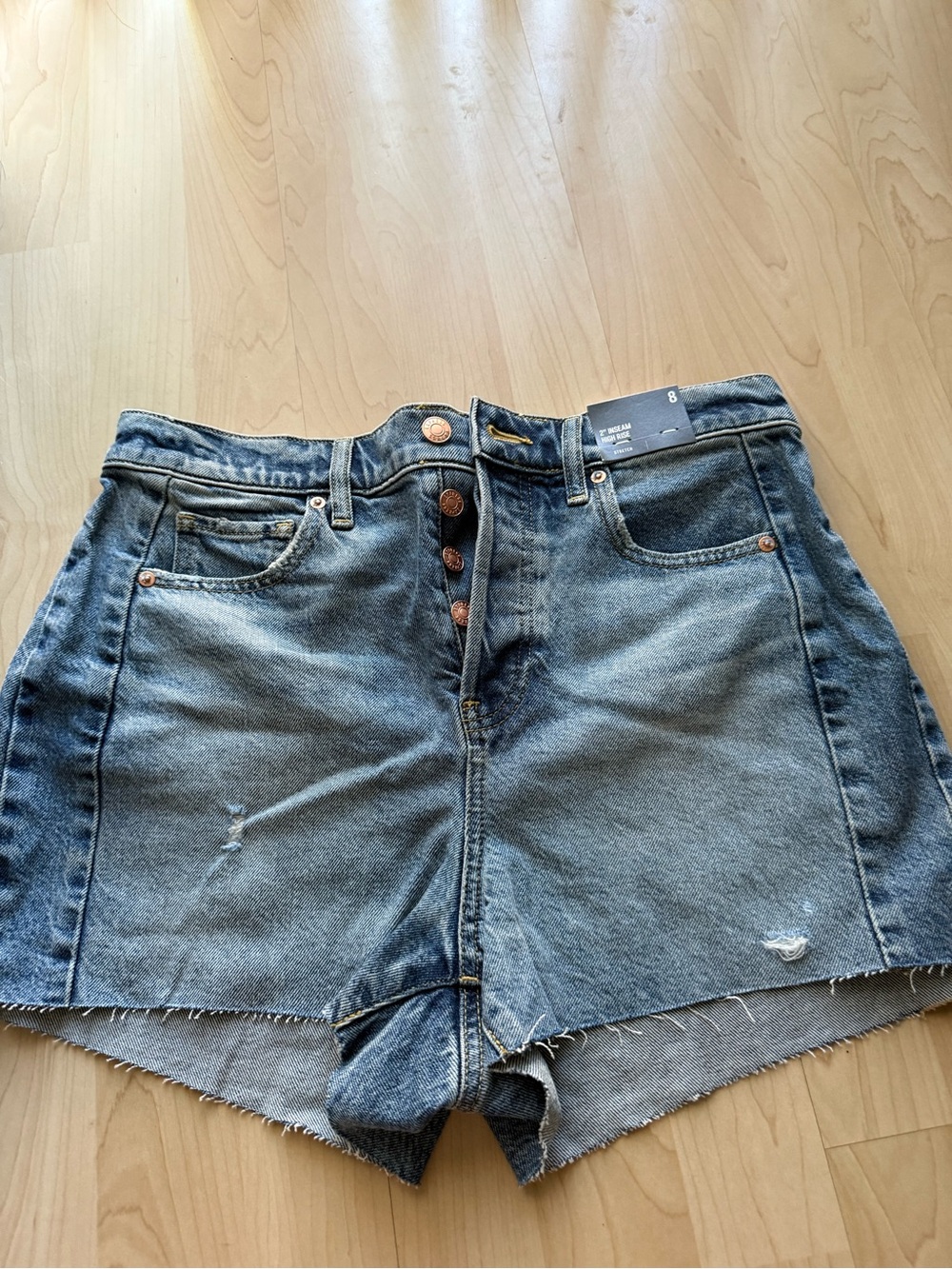 Express Distressed Blue Denim Jean Shorts